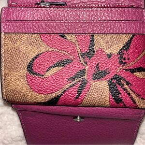 Coach Pink and Tan Floral Leather Wallet